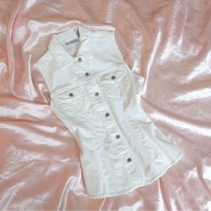 Chico’s Platinum White Denim Button Front Sleeveless Vest Size 0